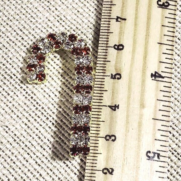 New Vintage Austrian Crystal Candy Cane Enamel Christmas Sweater Pin Brooch - Picture 7 of 7
